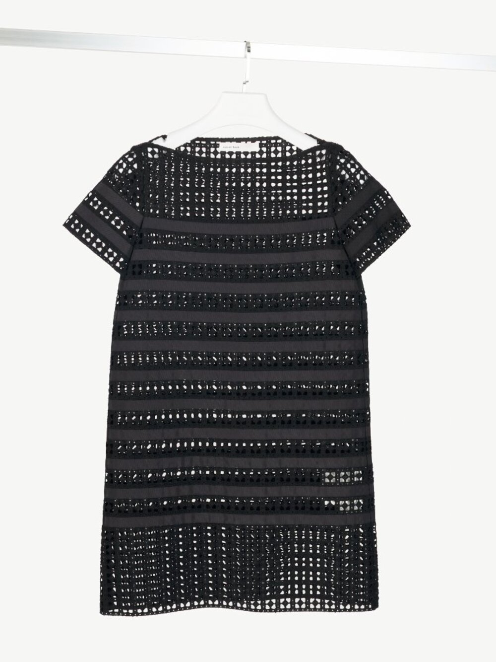 Sacai Luck Black Cotton Eyelet Lace Mini Shift Dress